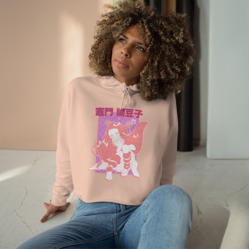 Lane Seven tiny form anime pink cropped hoodie large soft pink pull over